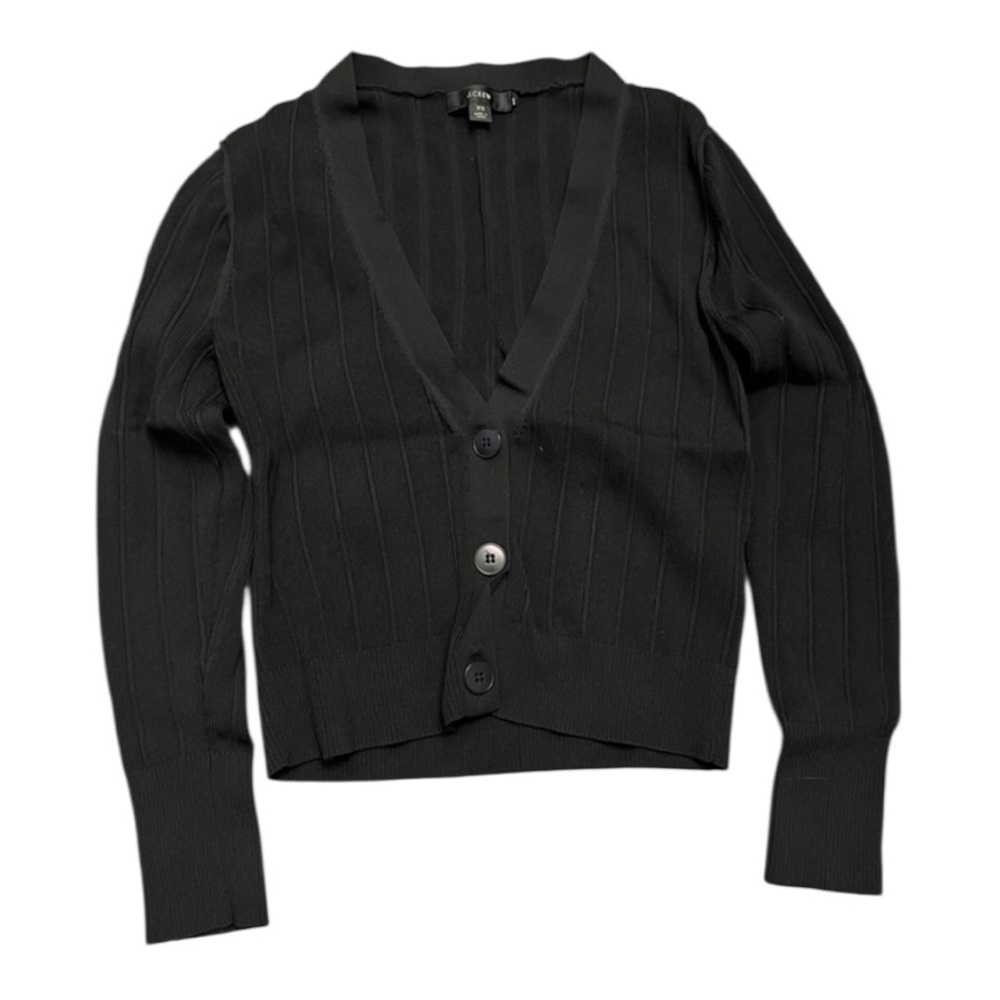 🖤 J.CREW ~ Ribbed Button-Front Cardigan in Black – Size XS 🖤